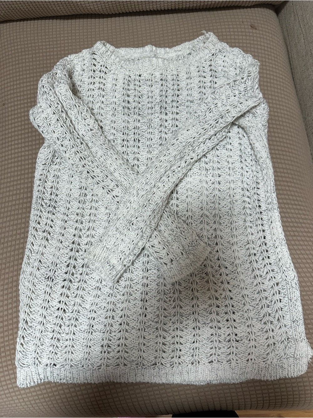 LOFT Cream Open-Stitch Crewneck Sweater